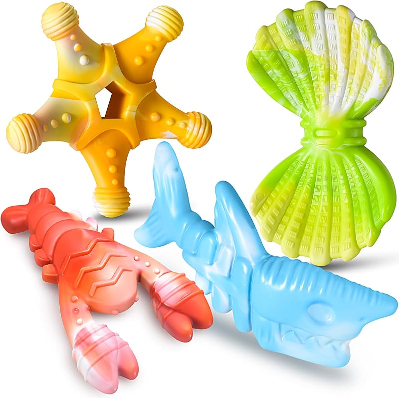 Brinquedos para Mastigar para Cães PETSTA em Nylon Durável com Tema Marinho, Pacote com 4