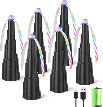 Fly Fans for Tables, Type-C Rechargeable Fly Fan, Tabletop Bug Fans with Colorful Light, Foldable Fly Spinner with Soft Holographic Blades for Picnic, Restaurant, Party, Home, BBQ 6 Pack