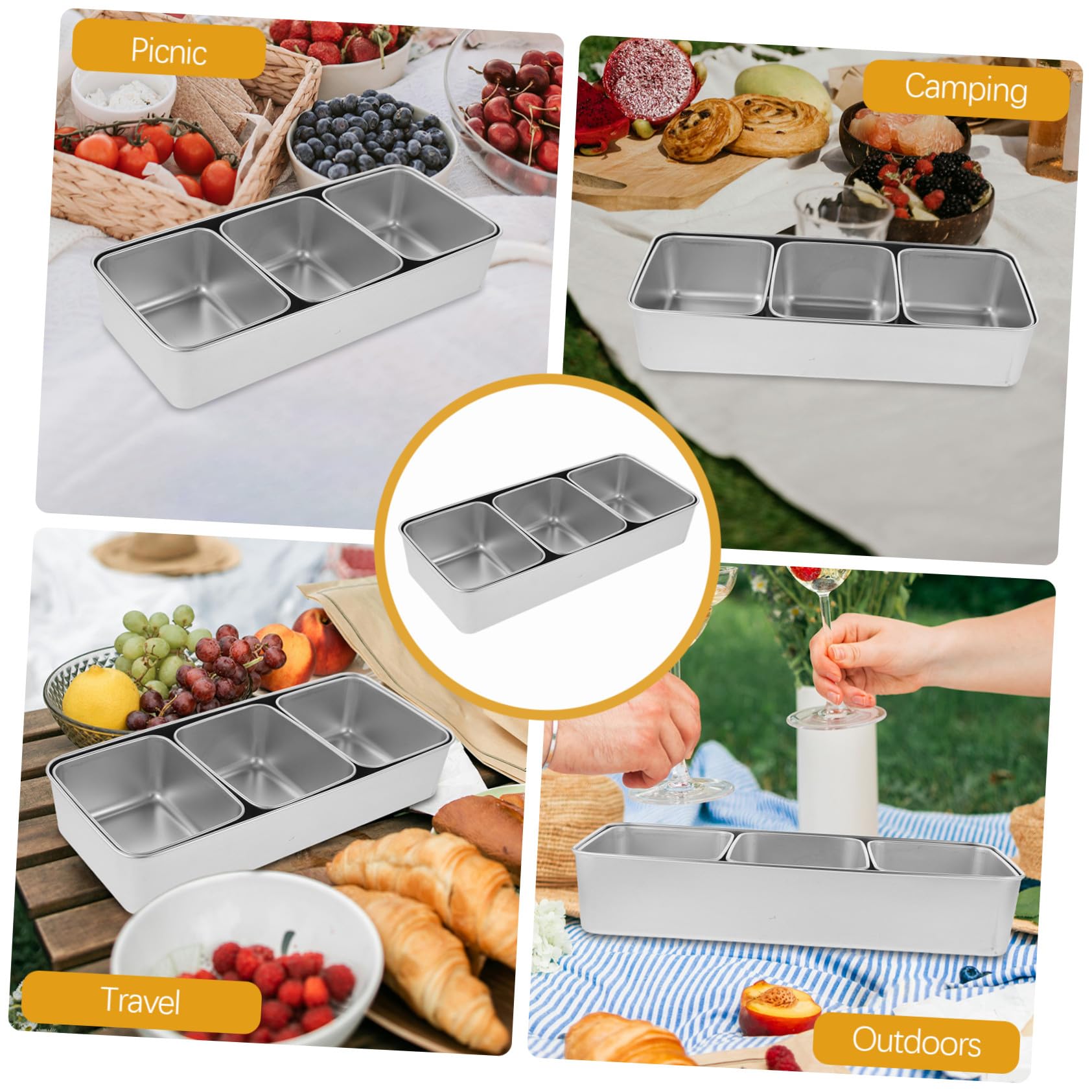 SOIMISS Boîte à Snack Multi-compartiments Inox Portable Plateau à Fruits Secs et Bonbons avec Couvercle Transparent Plateau Repas pour Pique- Extérieur Stockage Pratique et Réutilisable