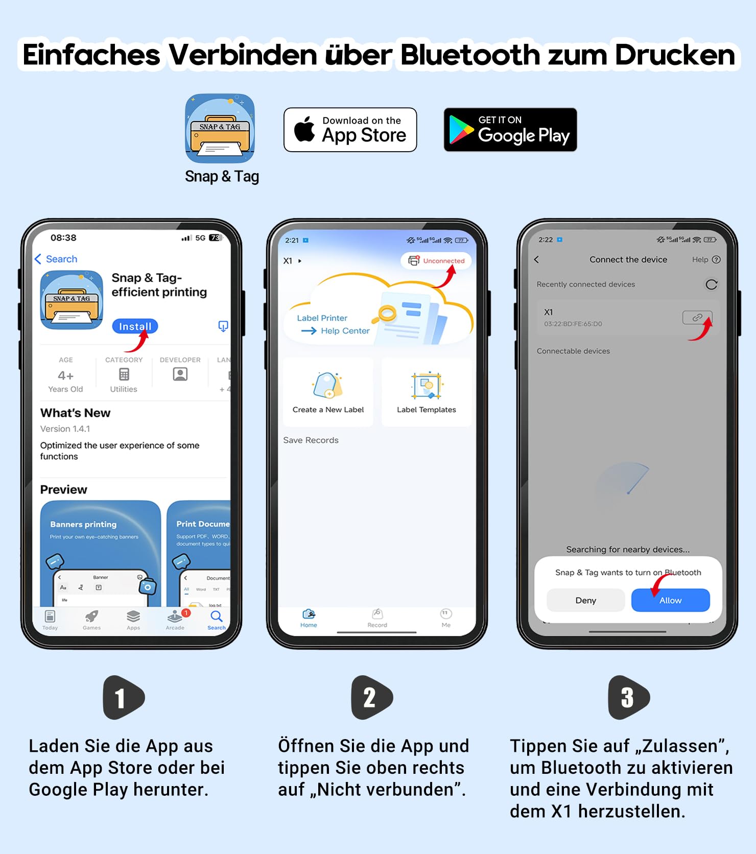 ORGBRO X1 Etikettendrucker, Etikettiergerät Mini Bluetooth Thermal Labeldrucker Selbstklebend Beschriftungsgerät, Tragbarer Label Maker für iOS/Android, Etikettiermaschine für Zuhause, Büro (Schwarz)