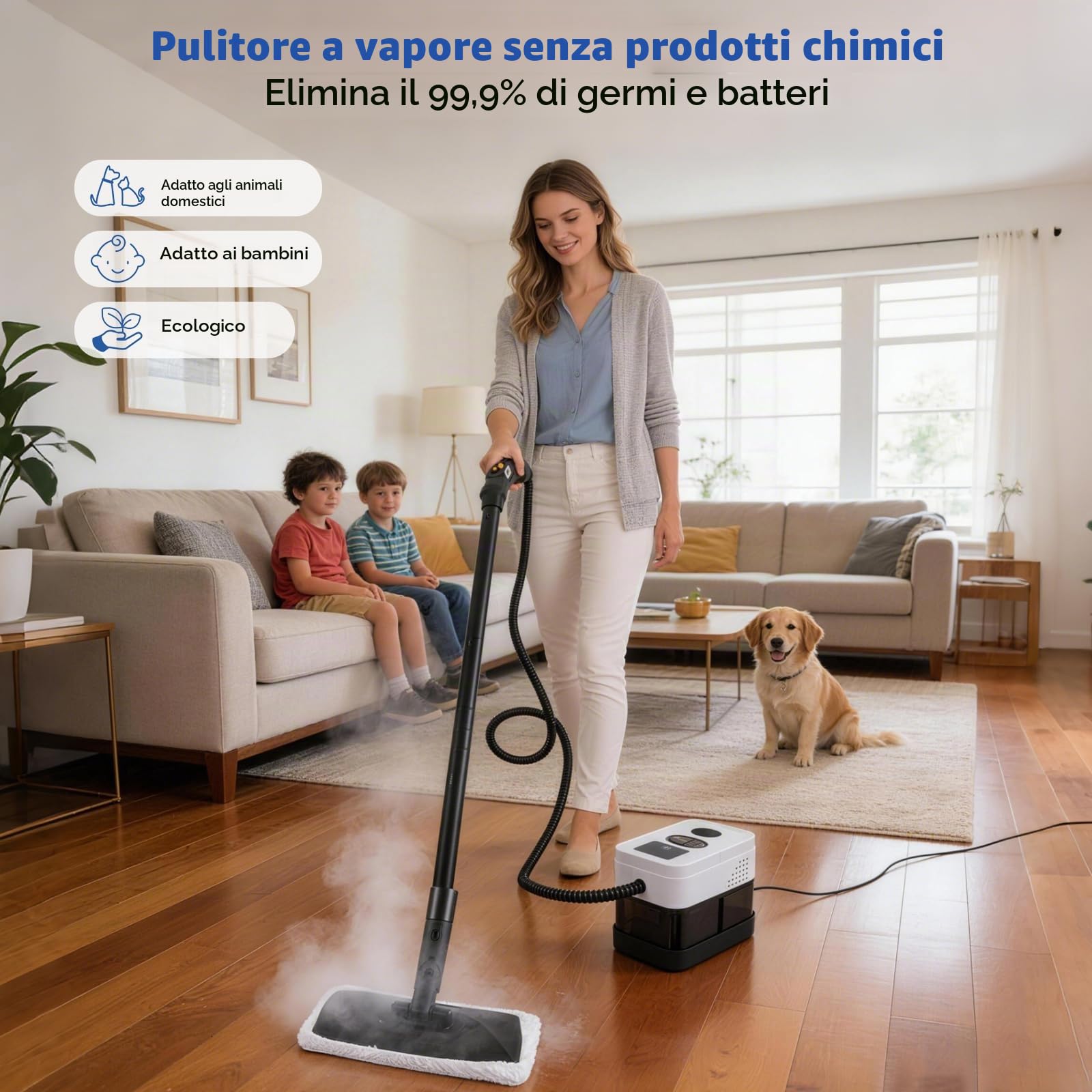Pulitore A Vapore Tutto In Uno Da 2500 W, Serbatoio Da 1,8 Litri, Pulizia Multisuperficie Senza Sostanze Chimiche Per Pavimenti, Finestre, Tappezzerie, Cucine E Bagni Con Kit Di Accessori Completo