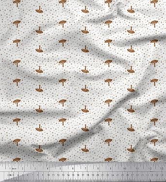 Soimoi Silk Brown Fabric - by The Yard - 42 Inch Wide - Dot & Mushroom Vegetable Patch Cloth - Whimsical and Earthy Patterns for Home Goods Printed Fabric