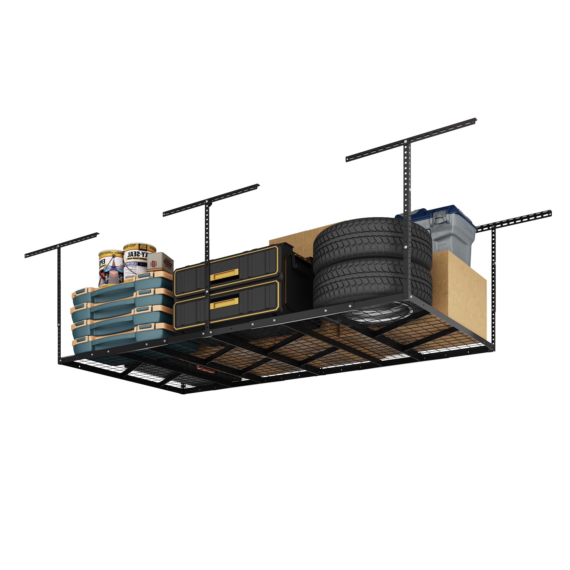 FLEXIMOUNTS 4x8 Overhead Garage Ceiling Storage Rack in Black