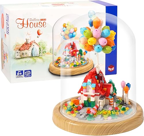 Juego de construcción de casa con globo pequeño, bloque de construcción creativo de casa voladora con cubierta para el polvo, ensambla juguetes de