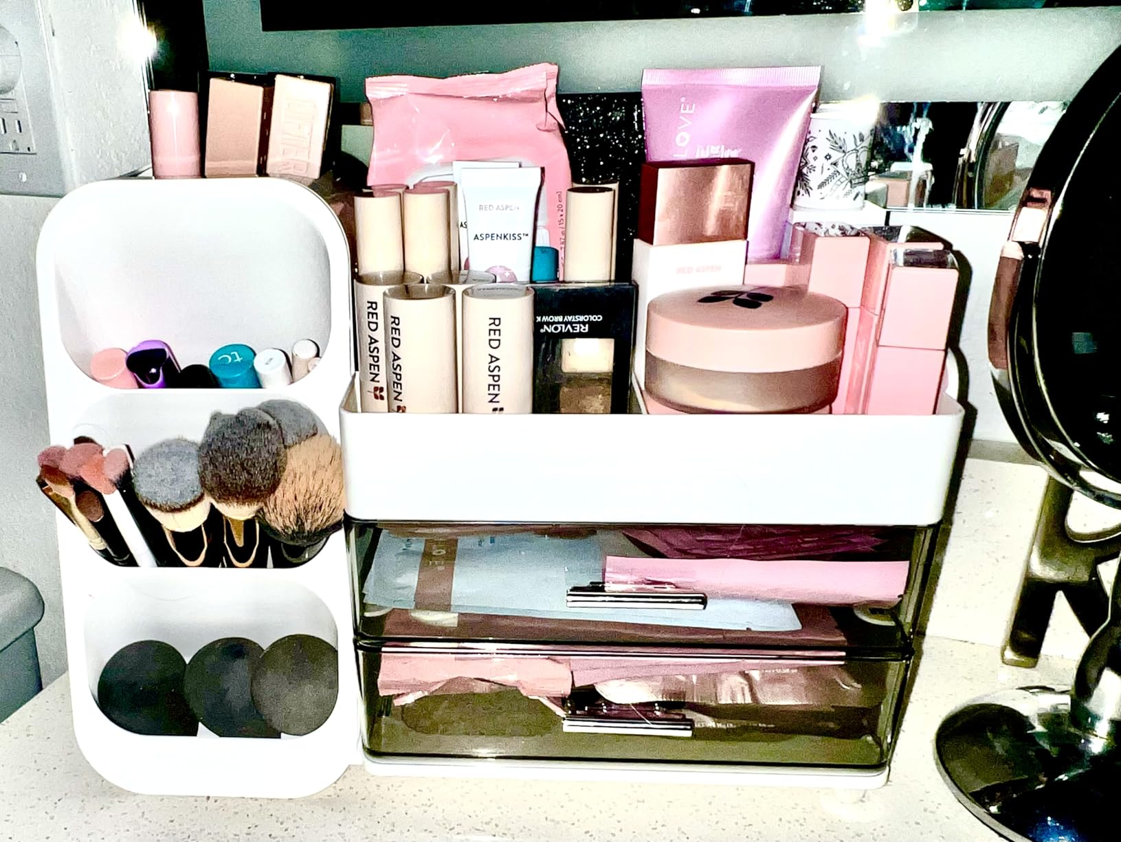 Anylady Large Capacity Makeup Organizer Countertop with Makeup Brush Holder for Vanity, Thickened Material, Bathroom Countertop Organizer Skin Care Perfumes Storage, Teen Girl Gifts for 13-25 Year