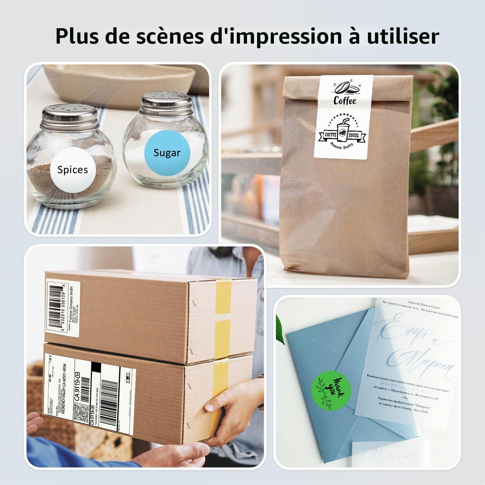 JADENS Imprimante d'étiquettes Thermiques sans Fil 4x6 pour l'expédition de Colis, Compatible avec Android, iPhone, Mac, Chromebook et Windows, utilisée pour Amazon