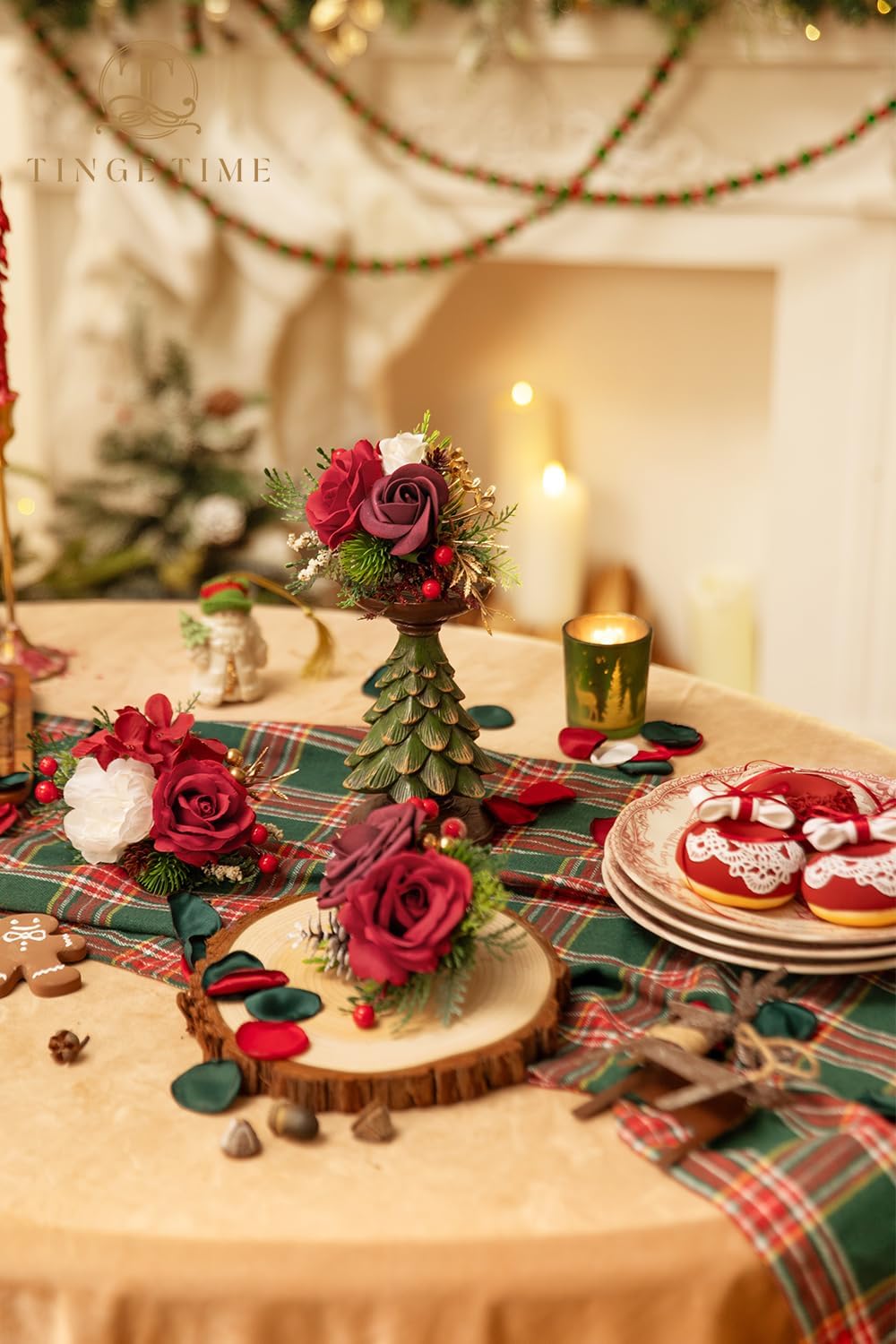 TINGE TIME 3Pcs Pre-made Cake Toppers，Wedding Artificial Flowers Decor, Cake Decorations for Weddings, Birthdays, Party,Baby Shower,Celebration(Burgundy)