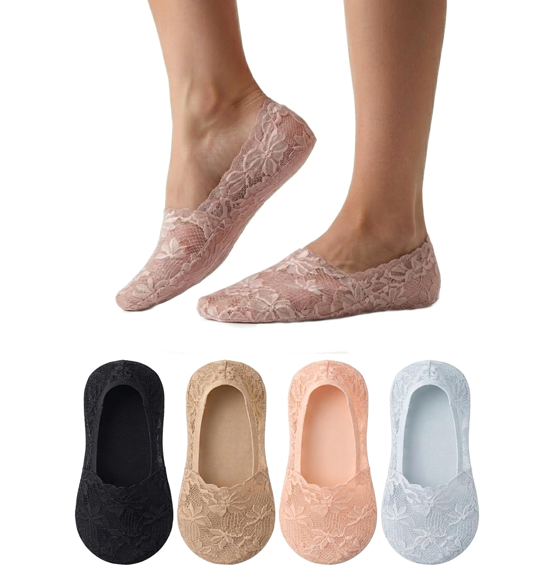 khwaish store Women's Floral Lace Net No-Show Invisible Liner Socks with Anti-Slip Silicone Heel Grip – Invisible, Breathable, No-Slip for Flats, Loafers & Heels-picture-45