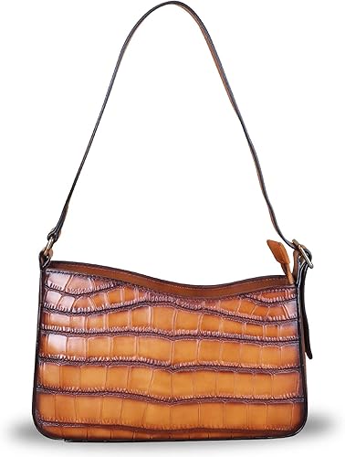 Miniatura 2 de Bolso de cuero genuino para mujer bolso de mano con patrón de cocodrilo Marrón, Púrpura/Ombre Force., Rojo