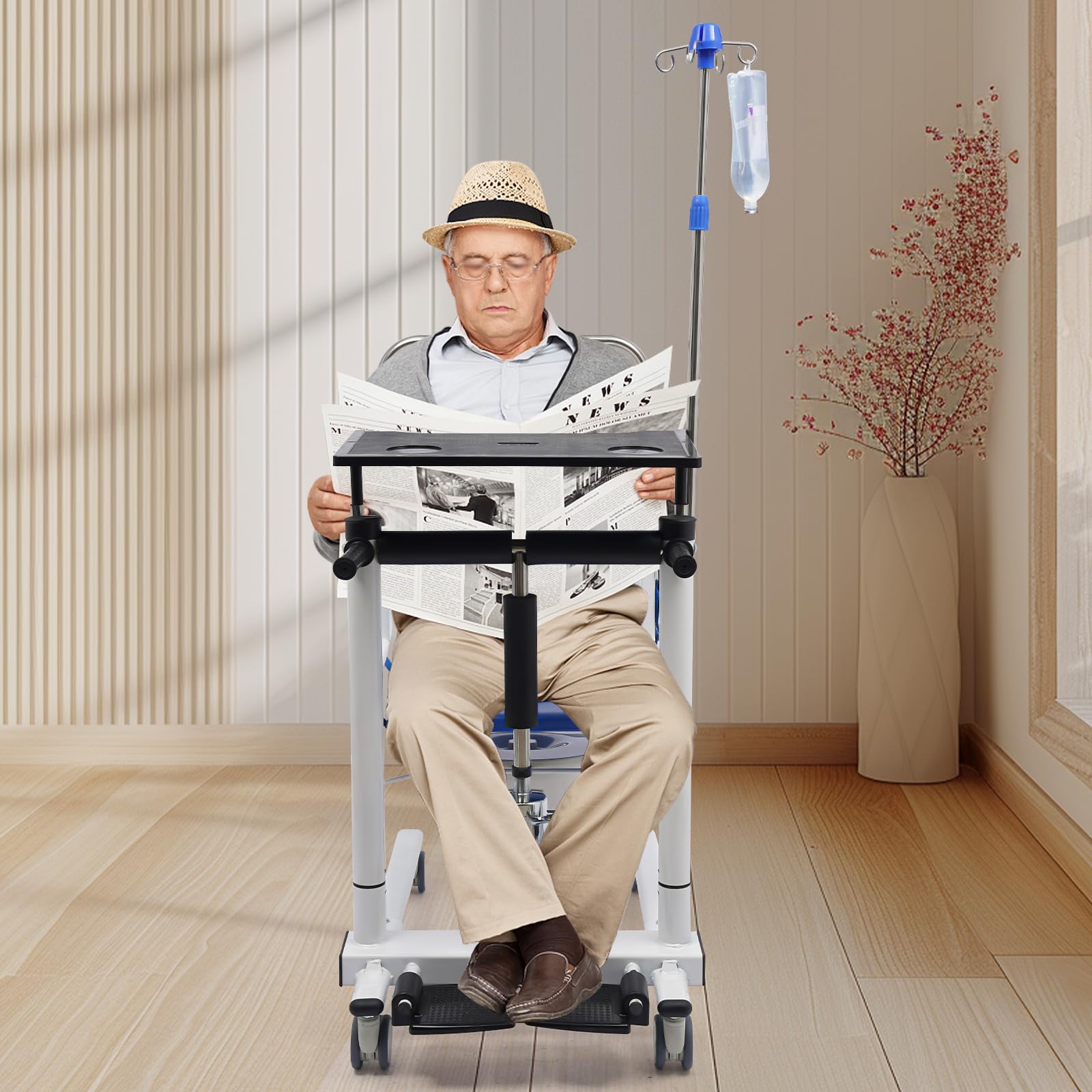 Sollevatore idraulico per pazienti con supporto per infusione, tavolo da pranzo e ruote, regolabile in altezza, sedia da doccia per anziani