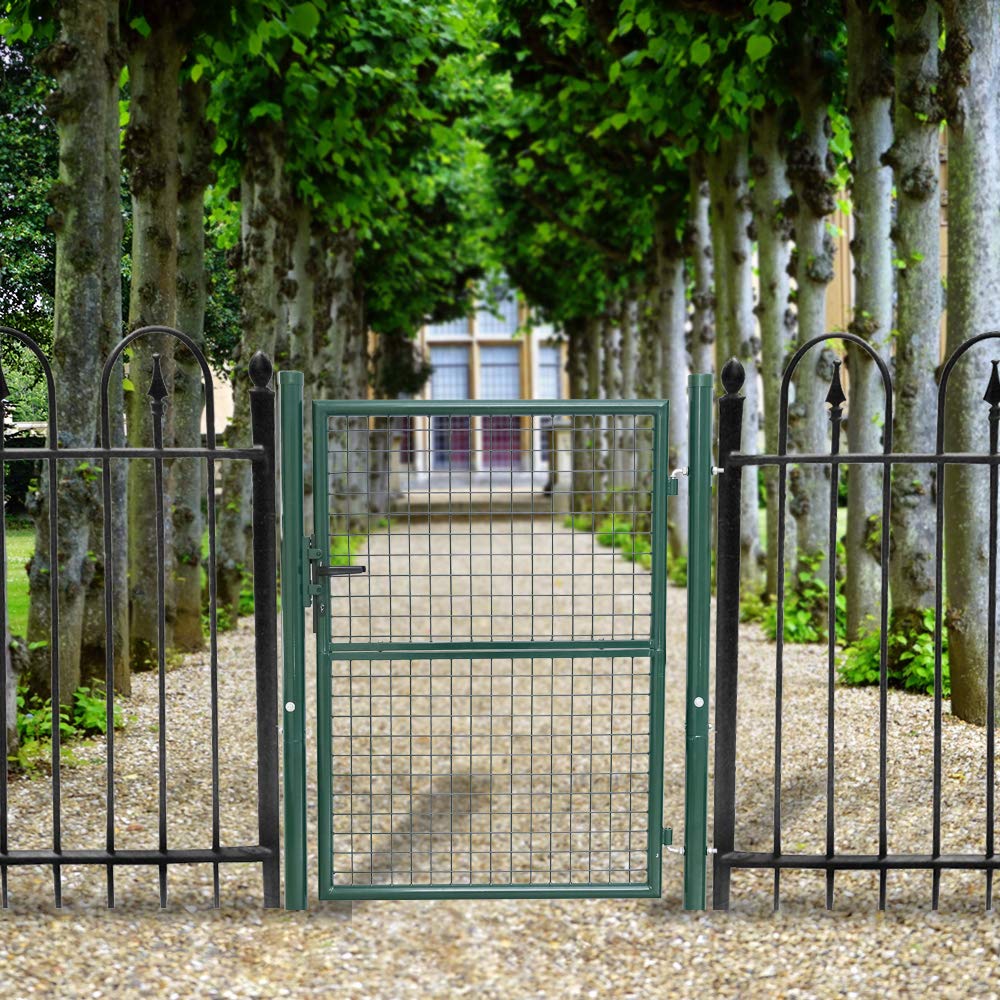 Puerta de jardín de acero galvanizado, puerta de jardín Hoftor, puerta de valla verde, con cerradura y llave (125 × 100 cm)