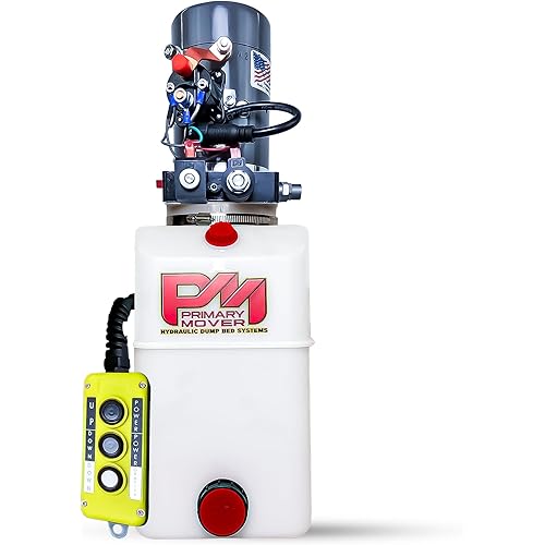 KTI 12Vdc Double Acting 6qt Hydraulic Pump for Dump Trailer - Hydraulic Power Unit - Dump Trailer Pump 6 Quart Poly Reservoir with Remote Controller (DC-45597-06)