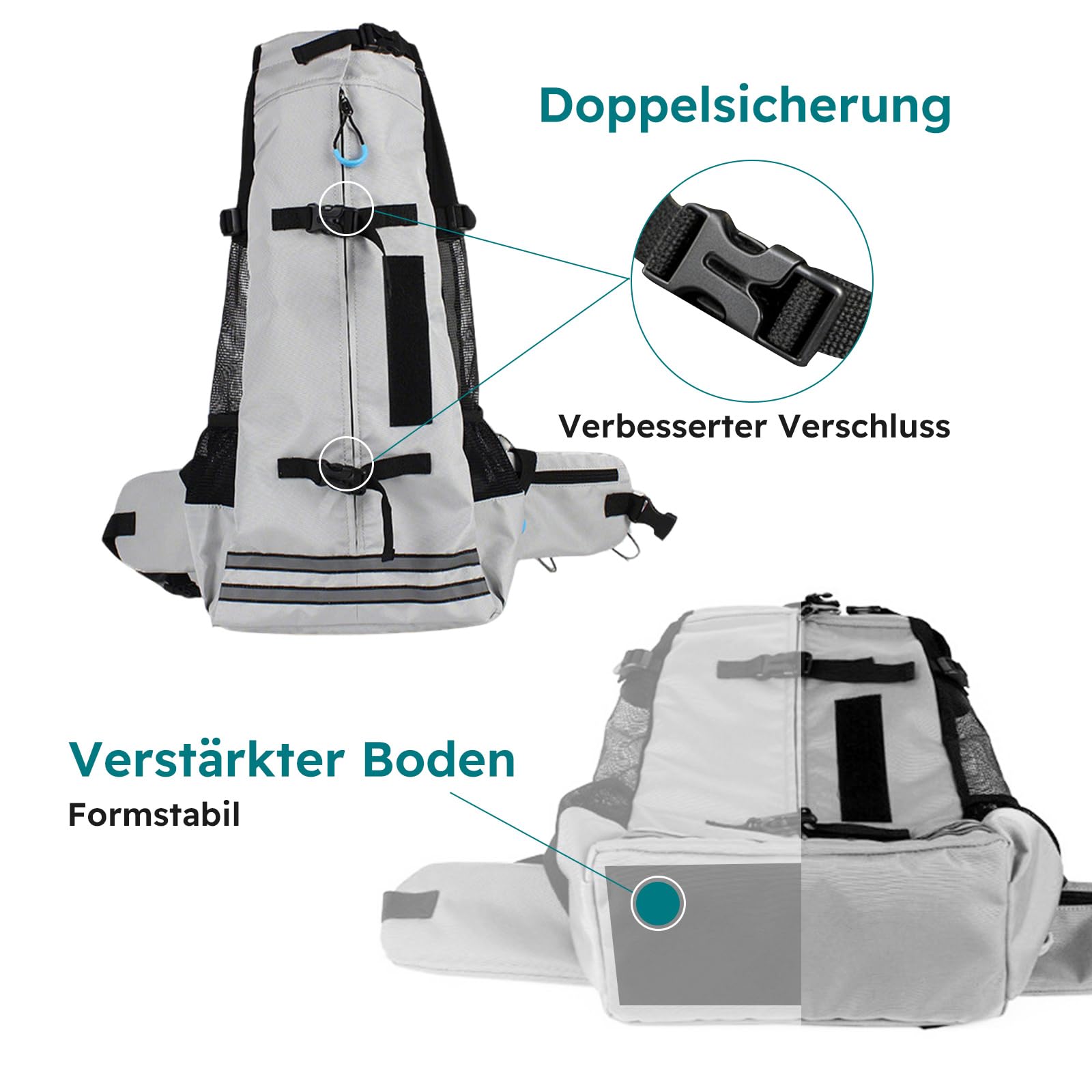 PETCUTE Hundetransportrucksack,Atmungsaktiver Haustier-Rucksack mit Sicherheitsverschluss & Reflektorstreifen, Beine Raus Hunderucksack für kleine Hunde & Katzen,Verstärkter Boden,ideal für Wandern,L