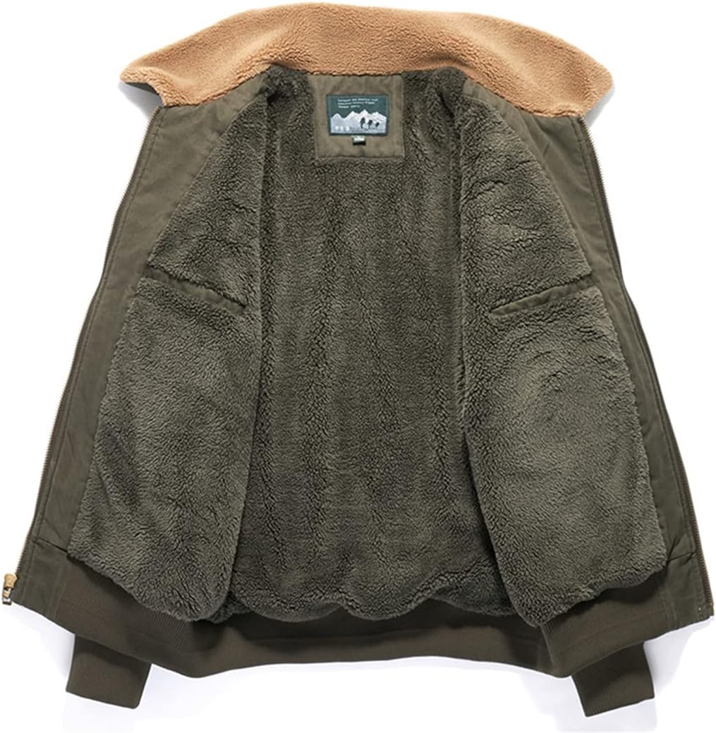 Men Winter Plus Velvet Thicken Warm Jacket Coat Fur Collar Multi-Pocket Outdoor Sport Windproof Thermal Fleece Casual Jacket