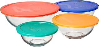 Pyrex Smart Essentials 8-Piece Glass Mixing Bowls with Plastic Lids - 4Qt, 2.5Qt, 1.5Qt, 1Qt Set