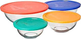 Pyrex Smart Essentials Glass Bowls with Plastic Lids, 8-Piece Set