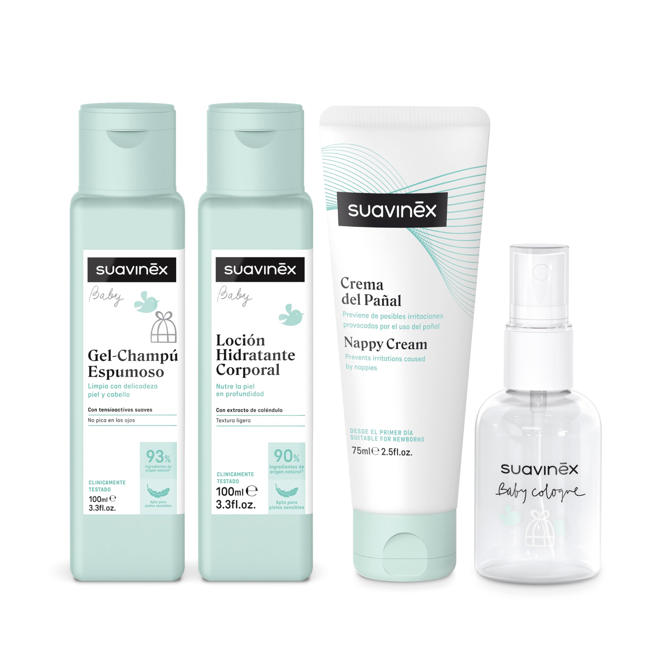 Suavinex, Fabric Beauty Case, Baby Gift Set with Cosmetics: Shampoo Gel 100 ml + Moisturizing Lotion 100 ml + Diaper Cream 75 ml + Baby Cologne 50 ml. Travel Size Dreams Beige - 3