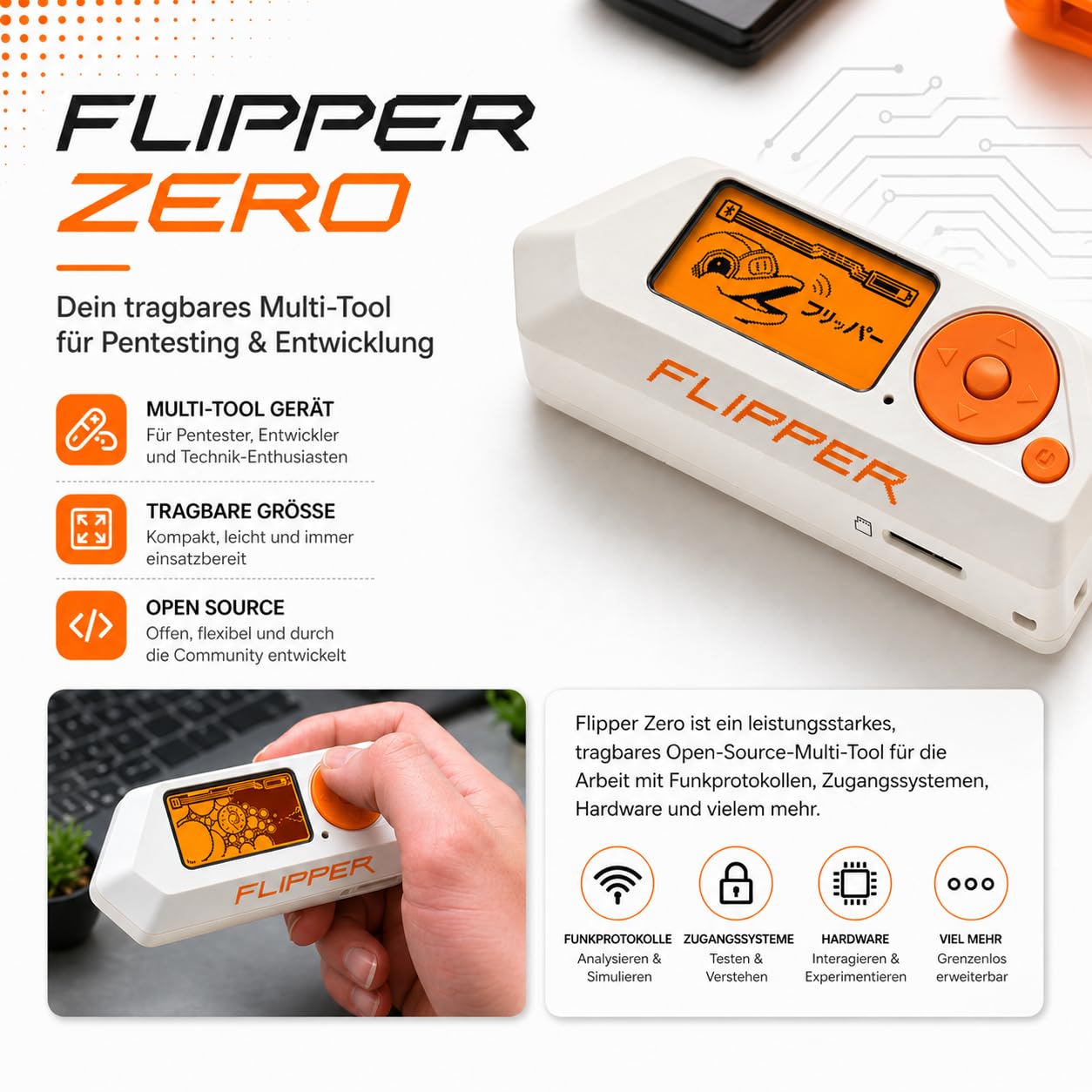 Flipper Zero Set | Flipper Zero | 64GB Speicherkarte | USB-Kartenleser
