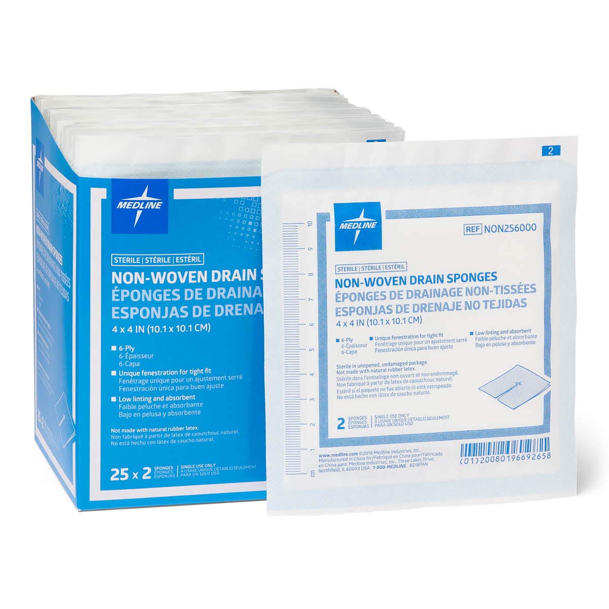 MedlineAvant Gauze Sterile 2's Drain Sponge, 4"x4", 6-ply (Case of 600)