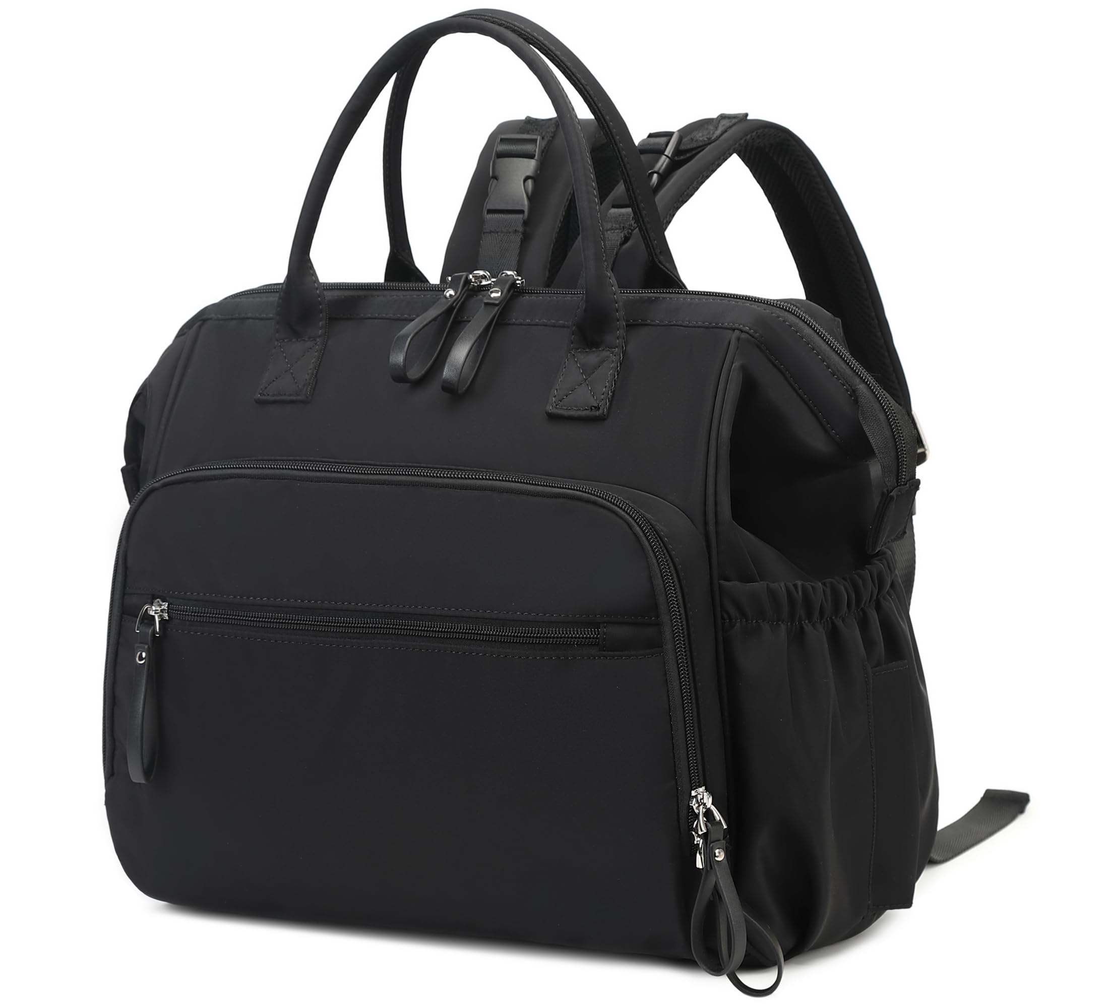 Convertible Diaper Bag Tote, Water-Resistant Diaper Backpack with Anti-theft Pockets and Stroller Clips, Blacksilver, Large, Diaper Bag-image-15