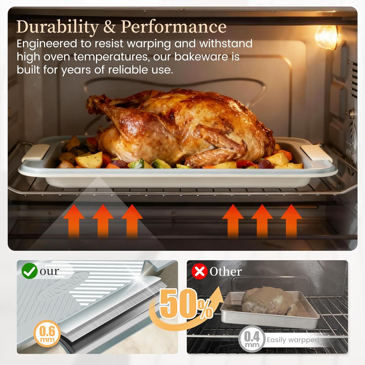 Kikcoin 25 PCS Stackable Baking Pans Set, Non-stick Bakeware Sets with Silicone Handles, 450°F Oven Safe Cookie Sheets for Baking, Easy Release Heavy-duty Baking Sheets Non Stick, Cream - Image 5