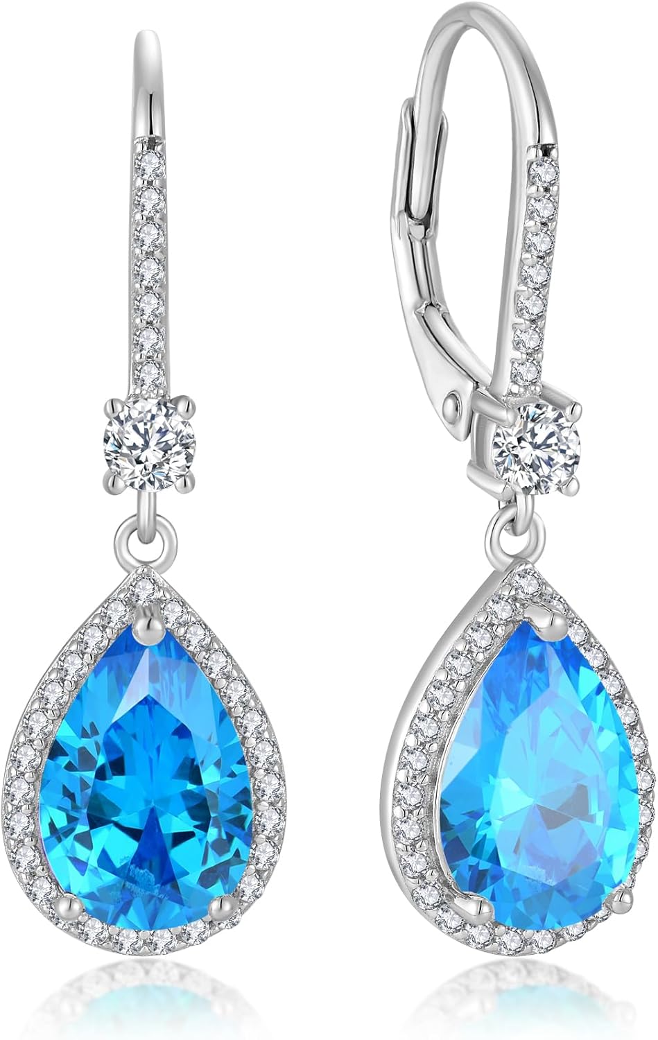 Teardrop Leverback Birthstone Earrings for Women 925 Sterling Silver 5A Cubic Zircon Dangle Drop Birthstone Earrings Jewelry Anniversary Birthday Christmas Gifts for Her