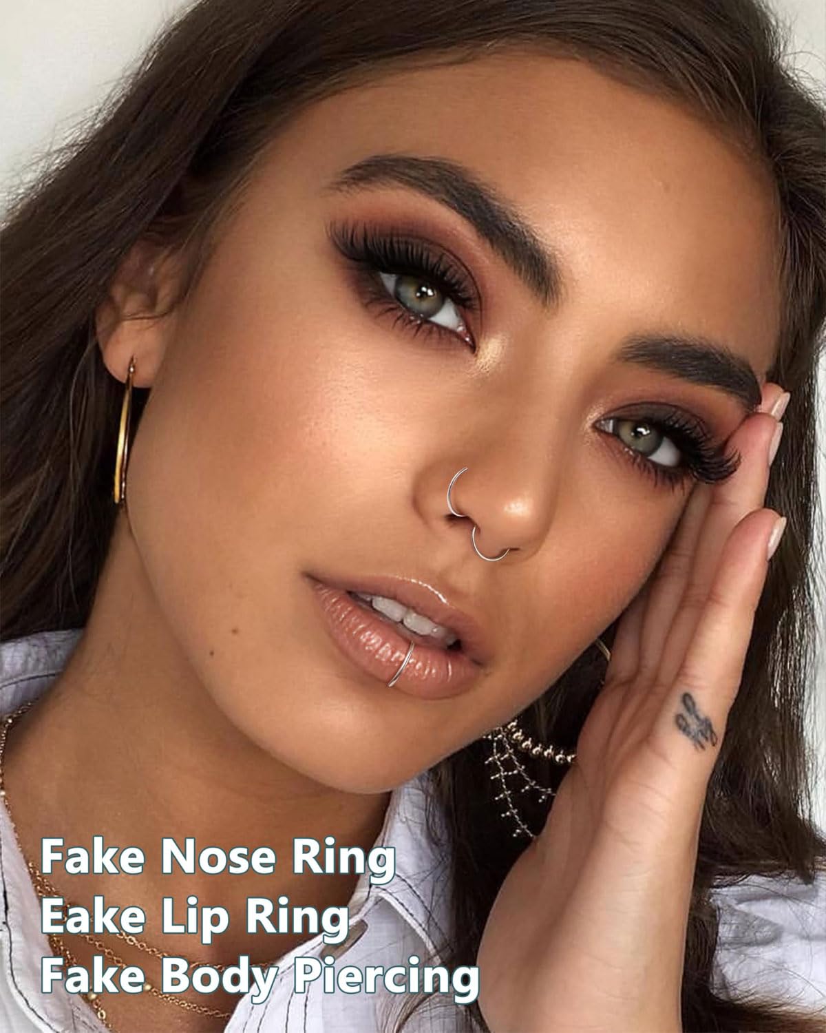 DAFNE Juego de 10 piercings falsos de acero inoxidable: piercing para nariz en forma de D, pinza para nariz y pinza para labios (no incluye piercing). Alternativas unisex para piercings de nariz — view 5