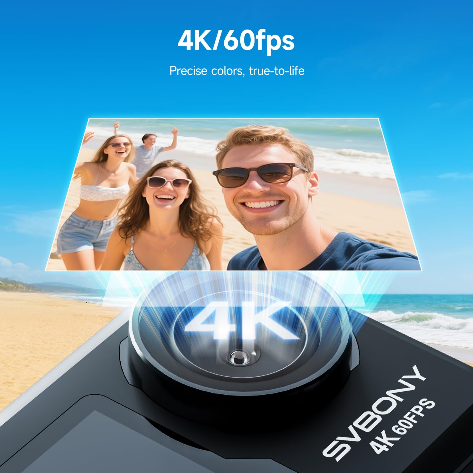 SVBONY ACT20 4K 60FPS Dual-Screen Unterwasserkamera (SVGo2 Upgrade) | Action Cam mit EIS 2.0, 12m wasserdicht (ohne Gehäuse), Sprachbefehl, Dual-Display, 2x1350mAh Akkus für Surfen, Schnorcheln