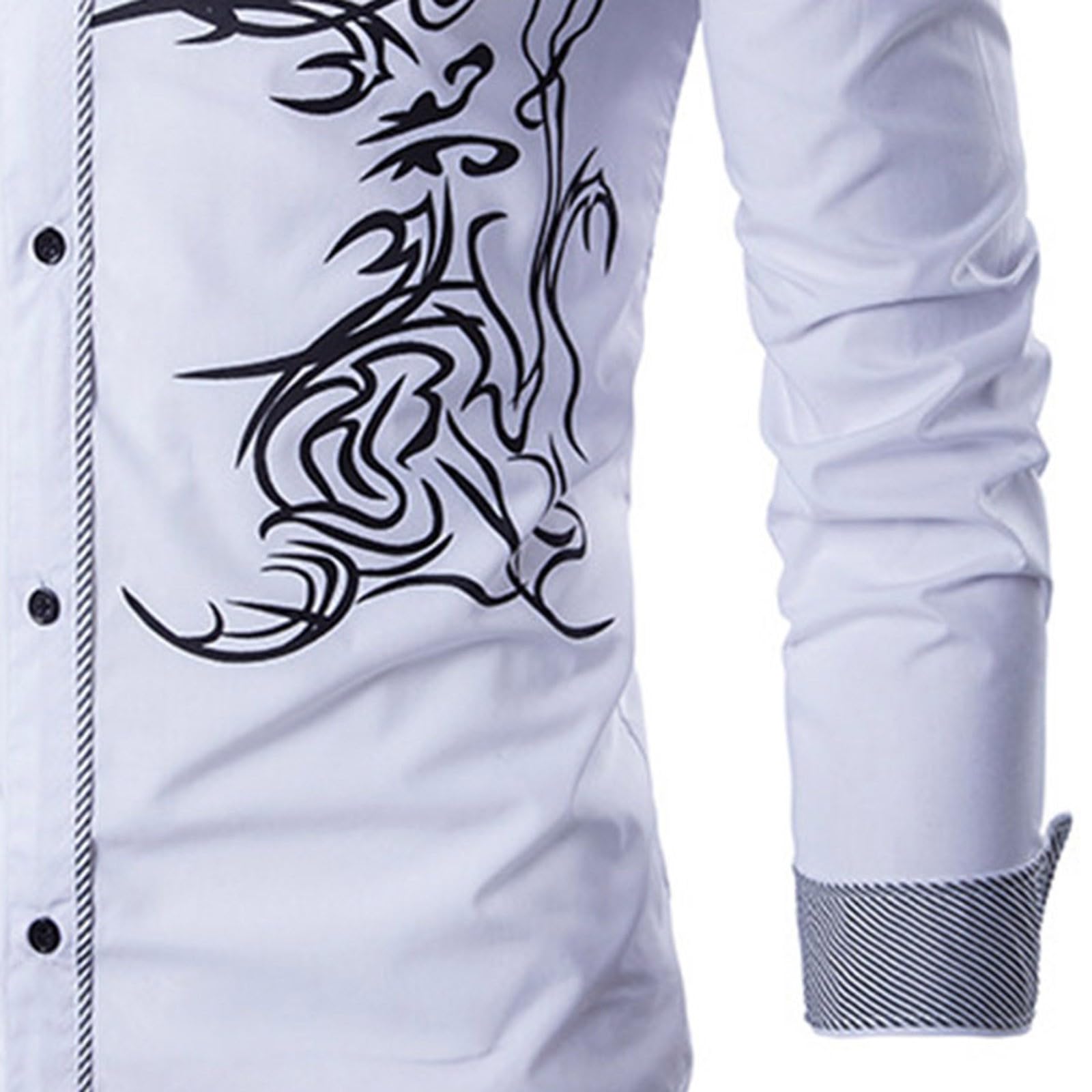 Générique Chemise Noir Homme - Chemise Slim Fit à Manches Longues Et Imprimé Dragon Pour Hommes Printemps Et Automne T-Shirt Homme Blanc