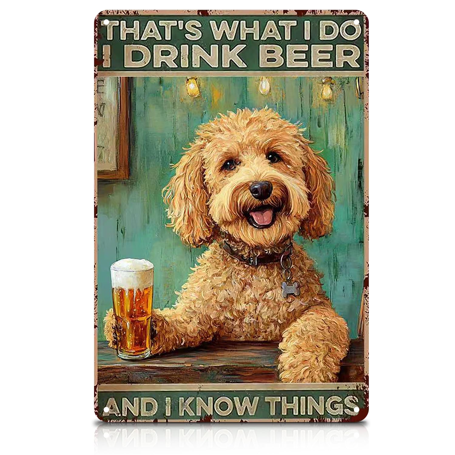 Metal Tin Bar Sign Funny Dog Beer, “That’s What I Do I Drink Beer and I Know Things” Vintage Pub Man Cave, Bars Signs for Home Bar Accessories for Home Pub, Man Cave Wall Decorations