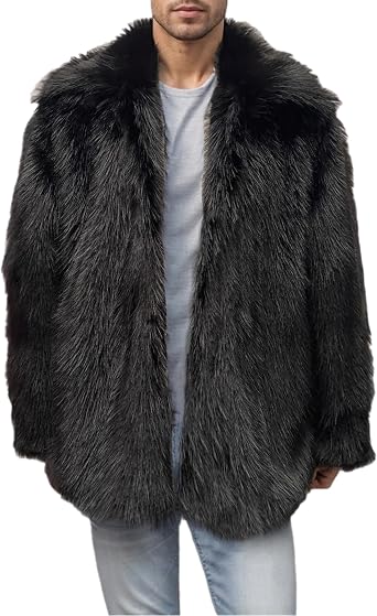 Colf Mens Winter Parka Coat Lapel Faux Fur Jacket