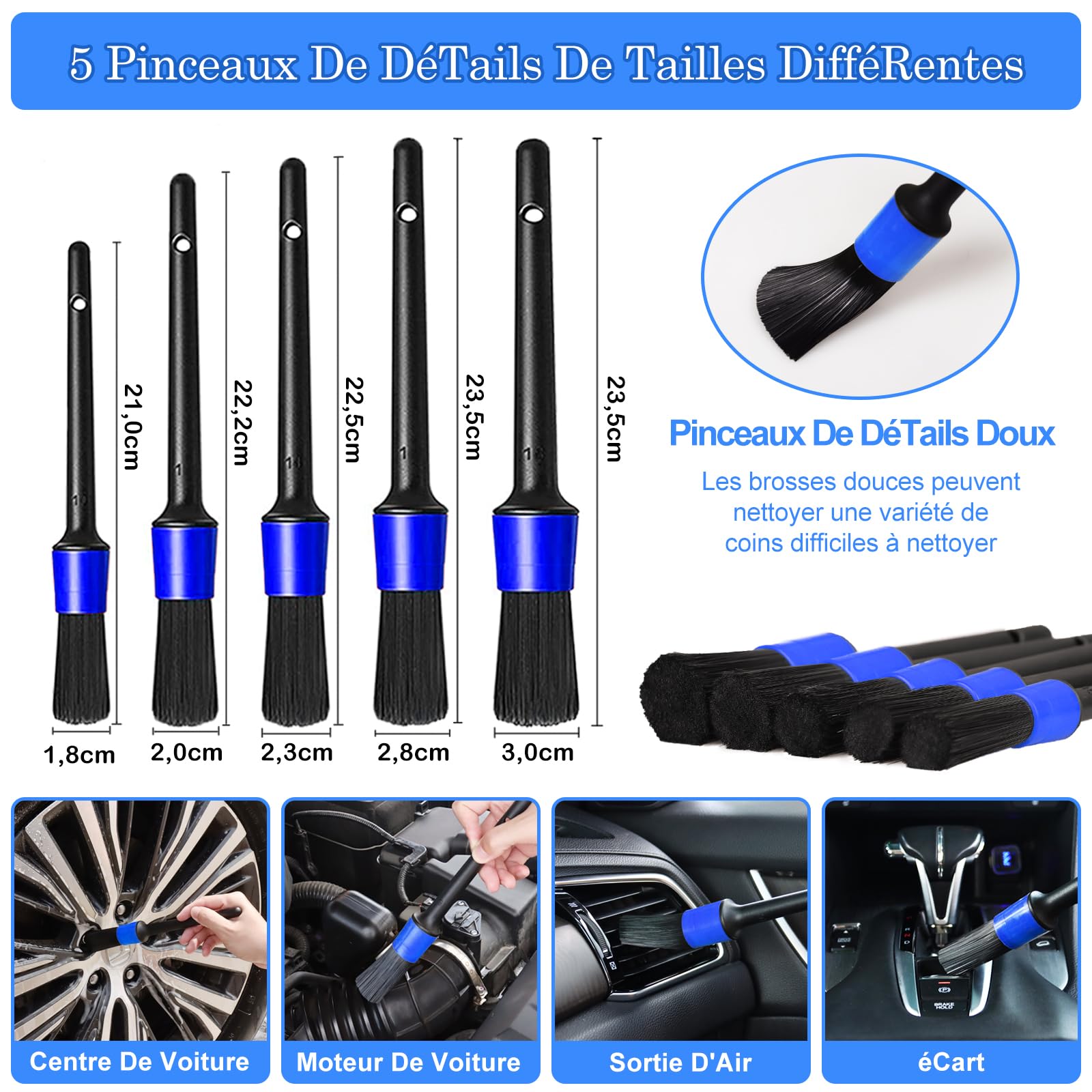 27Pcs Lot de Brosse Nettoyage Voiture,Brosse Jante Voiture Pinceau Detailing Auto,kit de détail de voiture,Kit de Brosse Nettoyage Voiture Interieur Exterieur,Brosse Nettoyage Perceuse Électrique