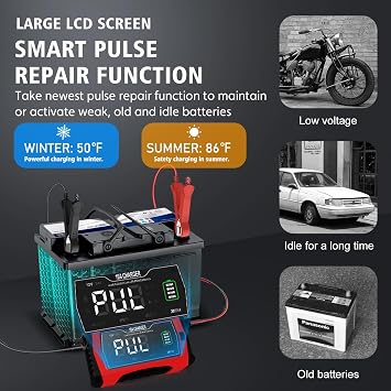 Araç Akü Şarj Cihazı, 12 V, 6 A ve 24 V, Kükürtünleştirici Akıllı LCD Pil Şarj Cihazı Sıcaklık Telafisi ile Otomobil, Kamyon, Motosiklet, Çim