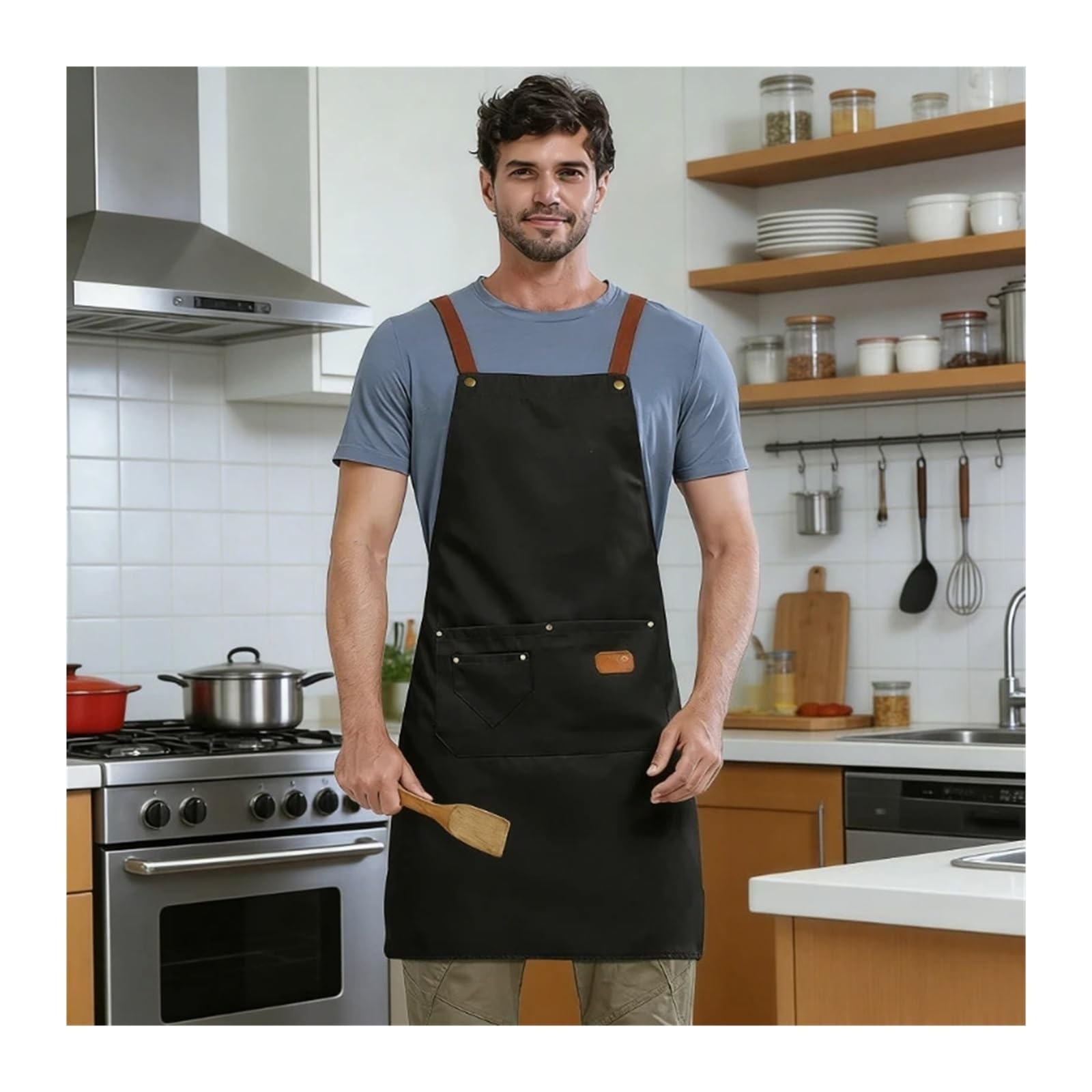 delantal Delantal de cocina impermeable for adultos, hombres y mujeres, correa cruzada ajustable en la espalda, babero trabajo for cocinar, limpieza restaurantes, 1 ud
