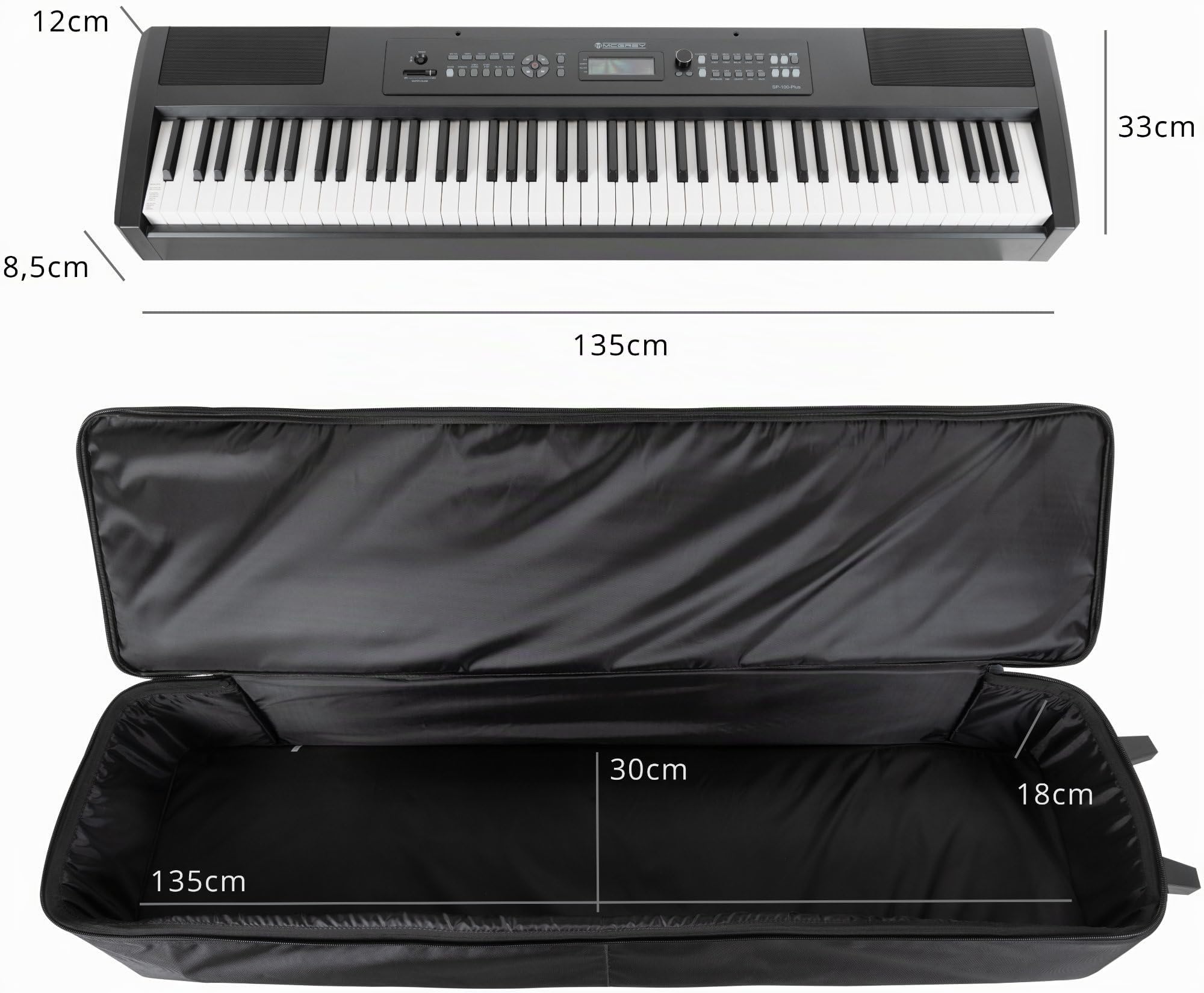 McGrey KBT-3222-88 Keyboardtrolley, Maniglia con chiusura a strappo | Valigia leggera con ruote per pianoforti con 88 tasti, Materiale idrorepellente, protegge da umidità e polvere, Peso: 3 kg