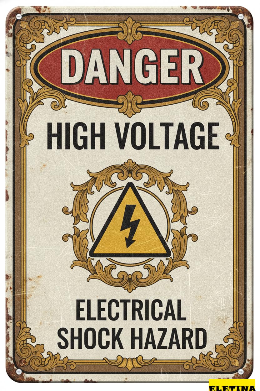 Personalized Sign for Man Cave Metal, Danger High Voltage, Electrical Shock Hazard, 8x12 Inch, Aluminum Private Property Decorative