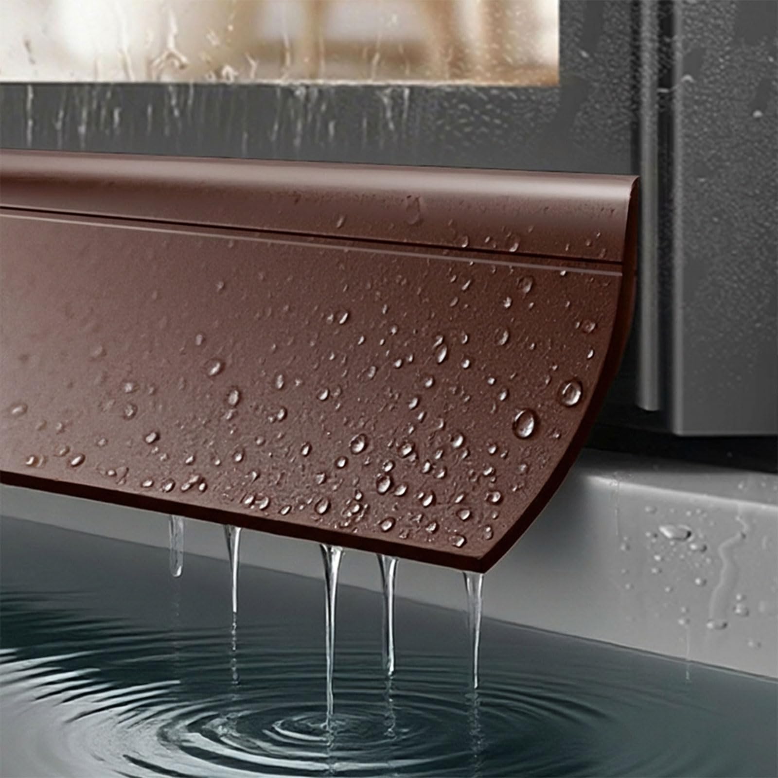 3M Window Weather Bar,Window Outer Edge Rain Shield,Self-Adhesive Door Rainy Drip Edge Exterior Rubber Weather Stripping (45mm * 3M,Brown)