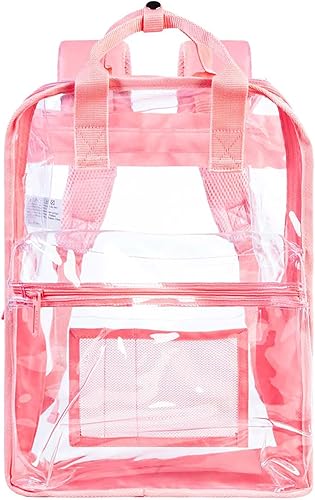 ZLYERT Mochila transparente, resistente bolsa de libros transparente, mochilas grandes de PVC transparente para mujeres y hombres, Rosa 01, Mochilas