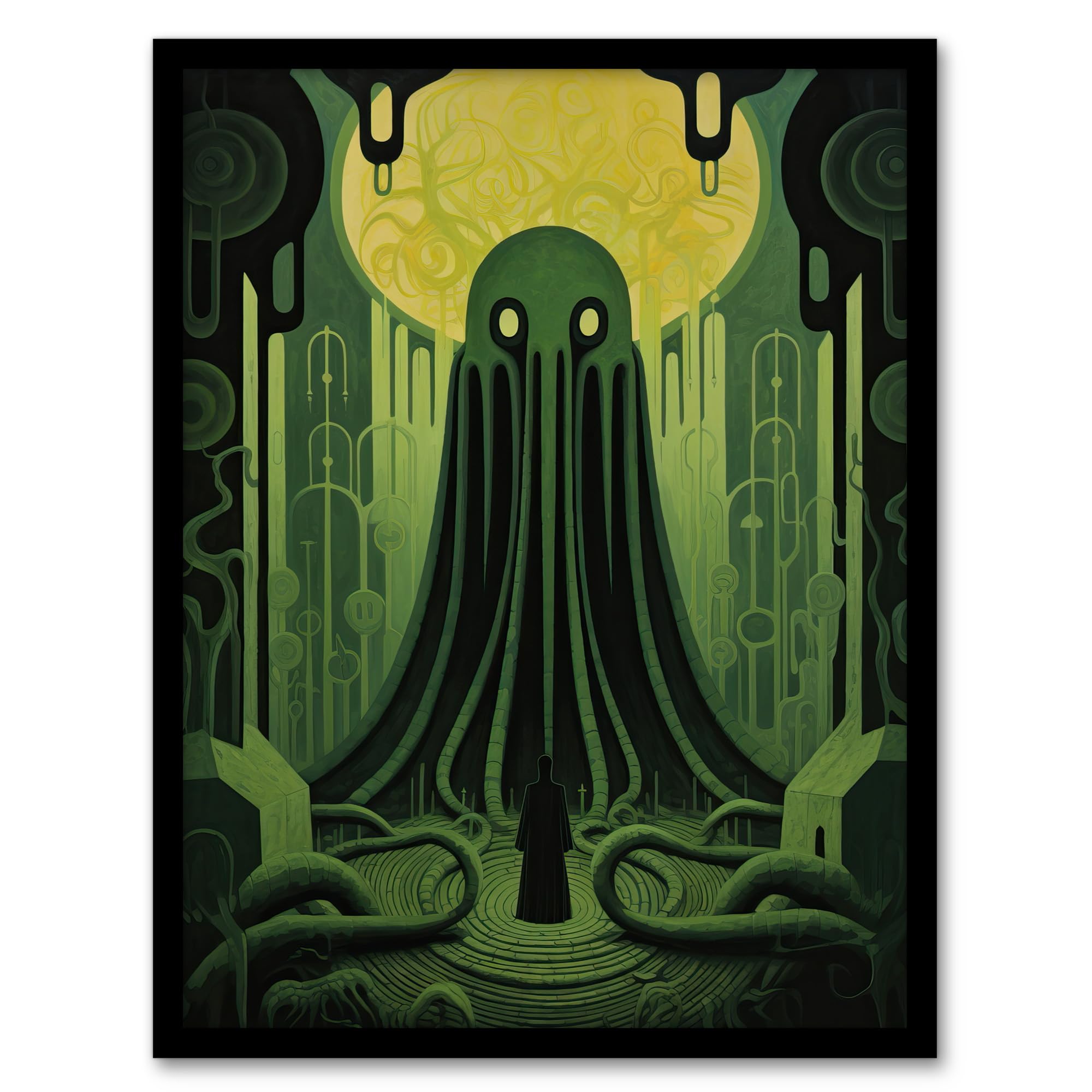 Artery8 The Rise Of Cthulhu H.P. Lovecraft Mythos Horror Madness Artwork Painting Artwork Framed Wall Art Print A4