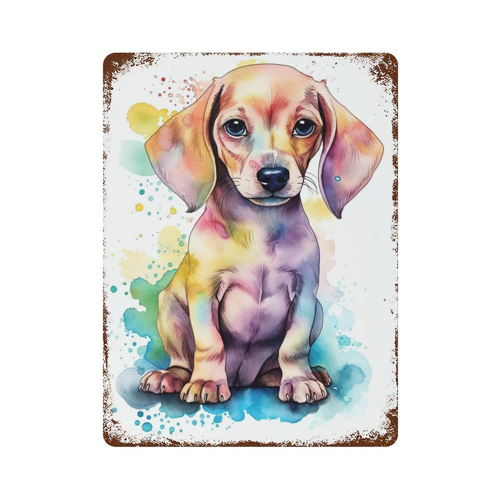 Cute Baby Dachshund Puppy Rustic Tin Plaque 15.7"x11.8", for Pub, Kitchen And Man Cave Decor, Vintage Wall Decor