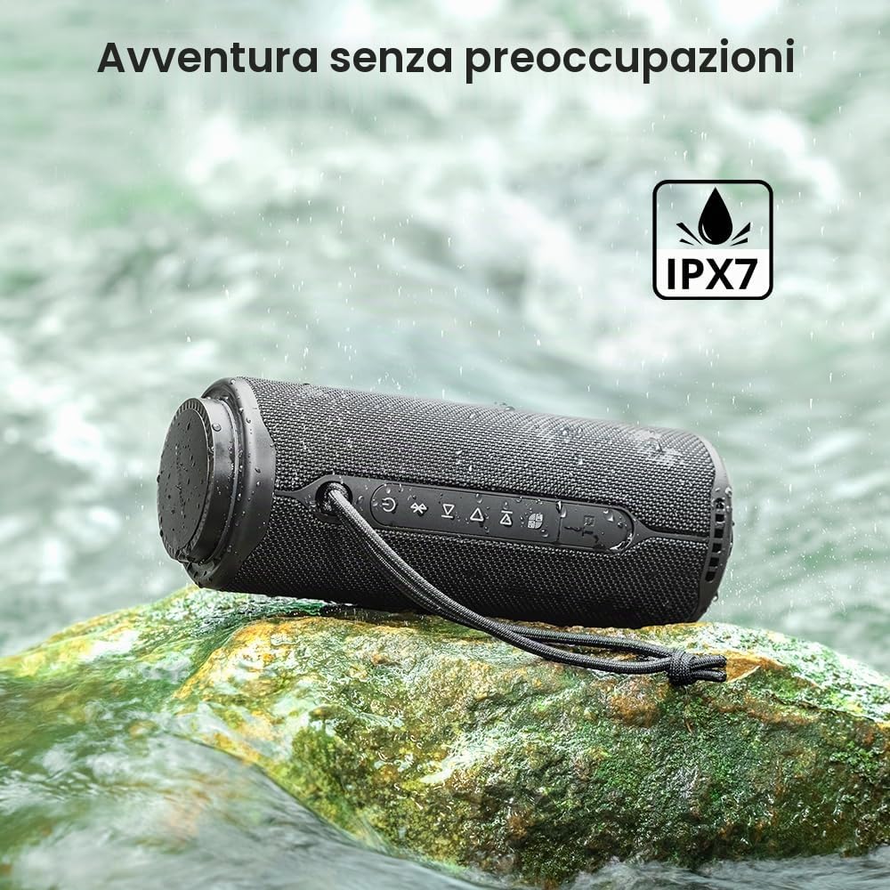 Tronsmart T8 Cassa Bluetooth Portatile da 40W, Luci LED, Protezione dall'acqua IPX7, Bassi Potenti con Suono Stereo Hi-Fi, Altoparlante Wireless con EQ per Campeggio, Ciclismo, Interni e Esterni