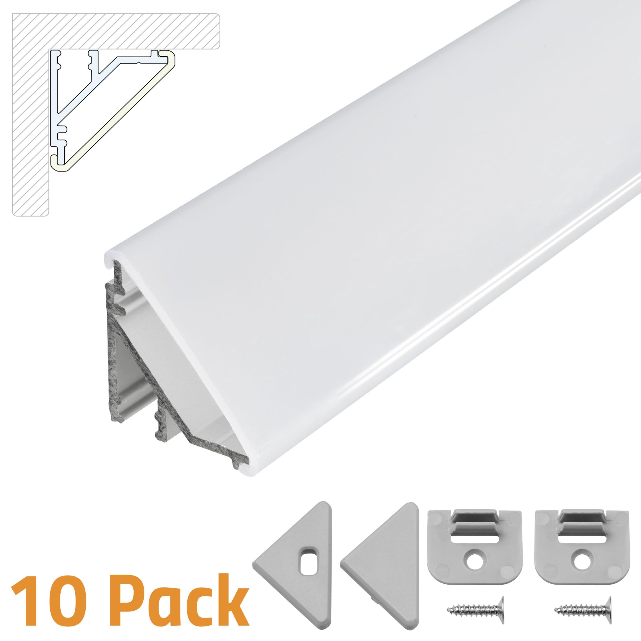 Brollux Profil narożny LED V24, zestaw 10 m (10 x 1 m) profil aluminiowy 45 stopni narożnik aluminiowy do taśm LED listwa świetlna bez żarówki