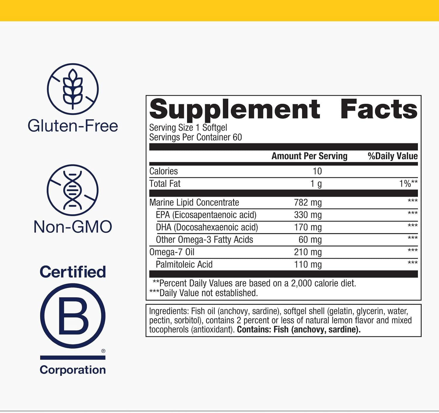Metagenics OmegaGenics Mega 10 Omega Supplement- with Omega-7, 330 mg EPA & 170 mg DHA for Heart Health*- Sustainably Sourced & No Fishy Aftertaste - Non-GMO & Gluten-Free - 60 Softgels