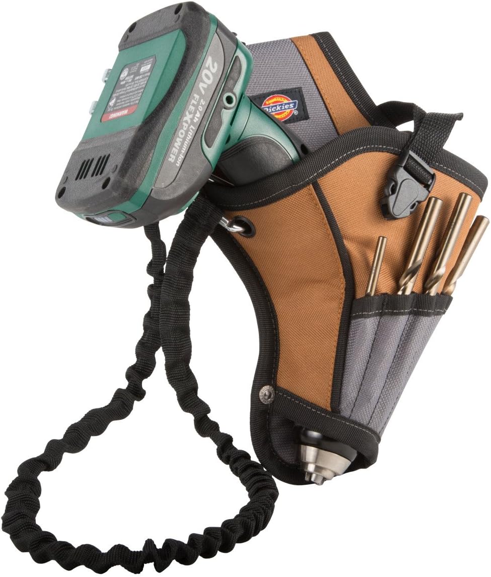 Dickies 5-Pocket Drill Holster with Safety Tether, Universal-Fit Steel Tool Belt Clip