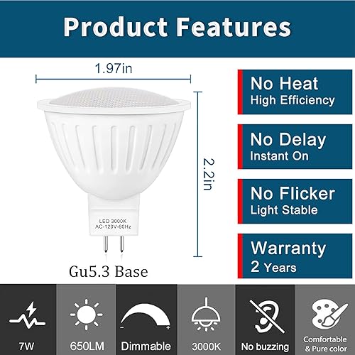 Miniatura 2 de AGREEMENT.LIGHT Bombillas LED Mr16 de 120 V de 7 W, reemplazan la bombilla halógena de 60 W a 65 W, blanco suave de 3000 K, 120 voltajes, MR16 GU5.3
