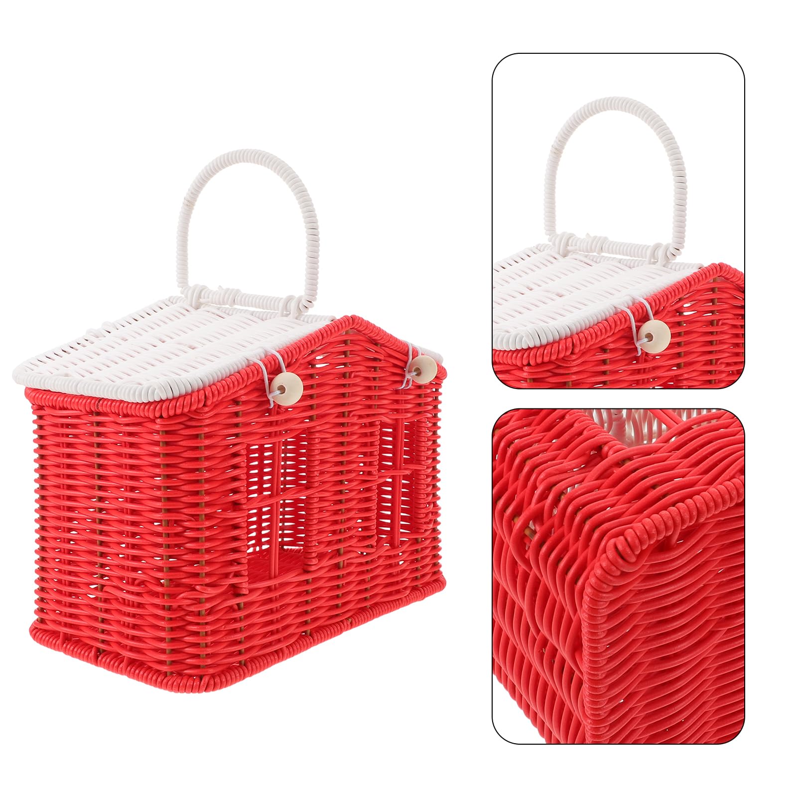 Kleiner Picknickkorb aus Rattanimitat mit Griff Handgeflochtener Retro Korb für Hochzeit Picknick und Gastgeschenke Rot Weiß