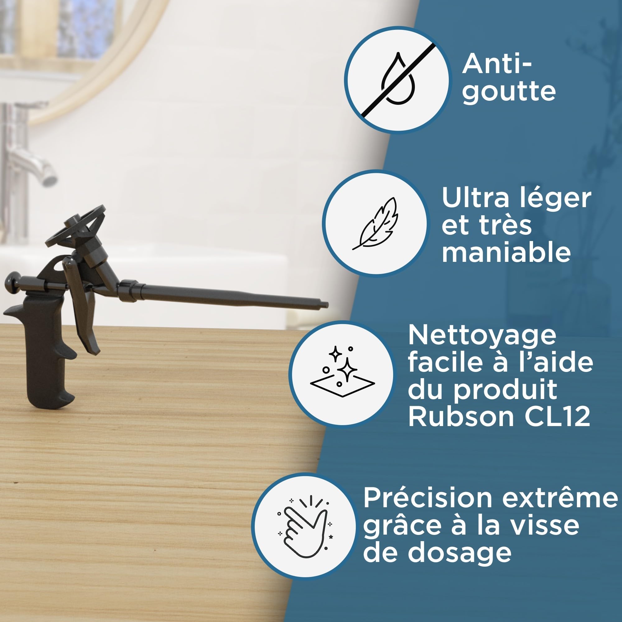 RUBSON Pistolet extrudeur pour mousses expansives, pistolet mousse polyuréthane, Noir