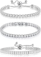 YOYUNLUO 3-Pack Women's Tennis Bracelets 14K Gold Plated 4mm 5A+ CZ Adjustable 6.5-7.5" White Yellow Rose Gold Jewelry Gift