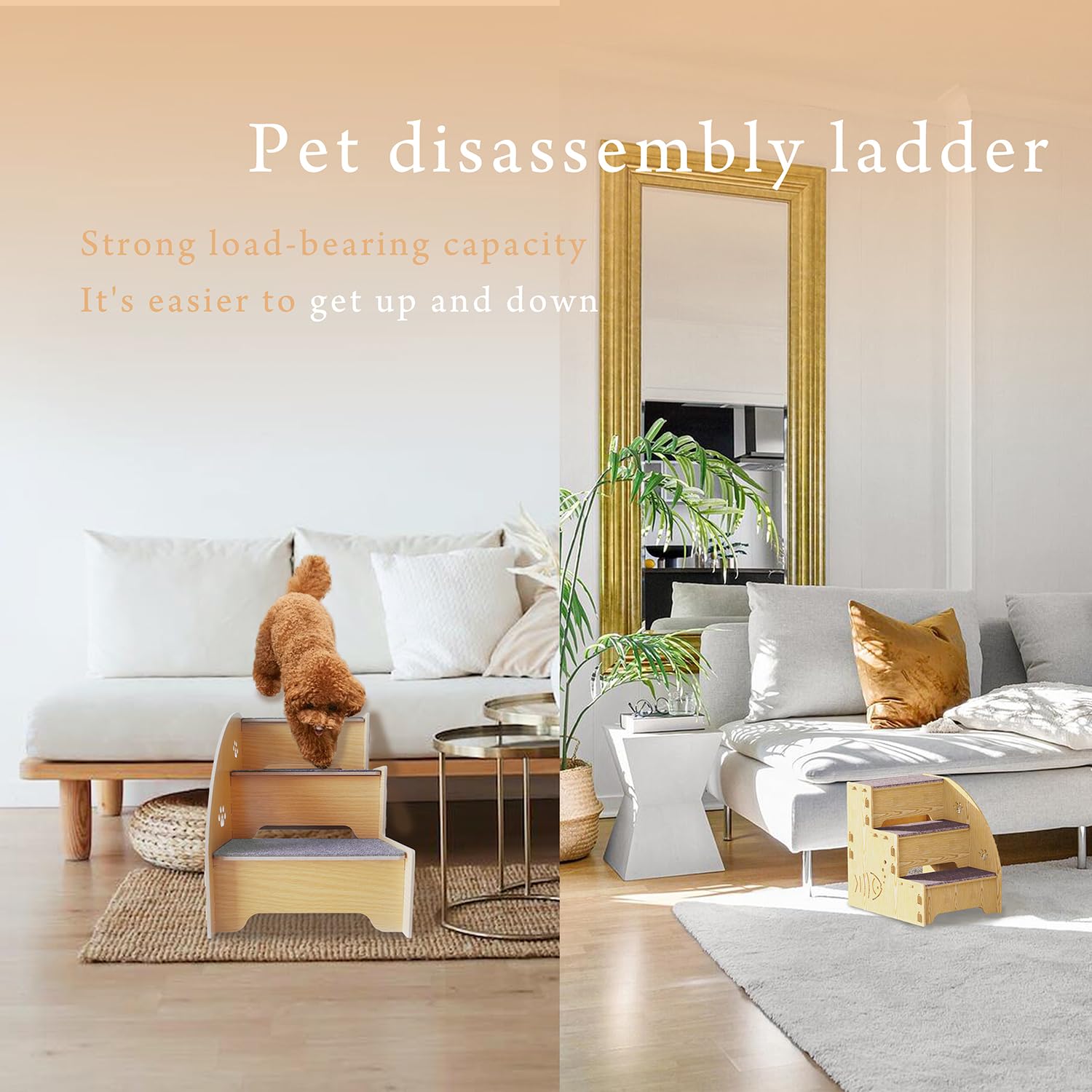 Sysmashing pet Stairs,Dog Stairs,Dog Stairs to Bed,Dog Steps,pet Stairs for Bed,pet Steps,Dog Stair,3 Level Non-Slip Pet Stairs Steps for Small Medium Dogs