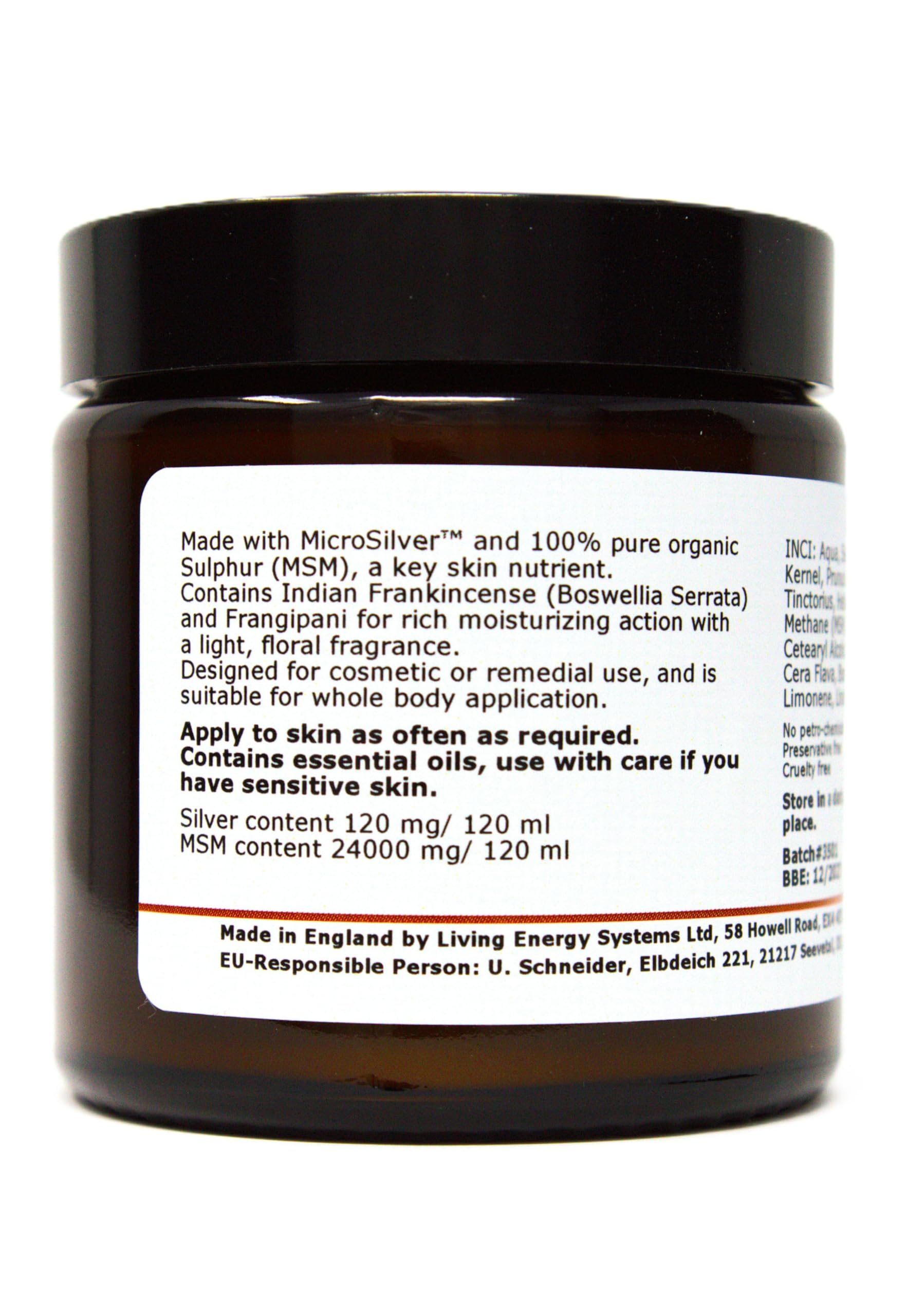Krem MSM Silver z indyjskim olejkiem eterycznym z kadzidła, naturalny aromat frangipani - 120 ml